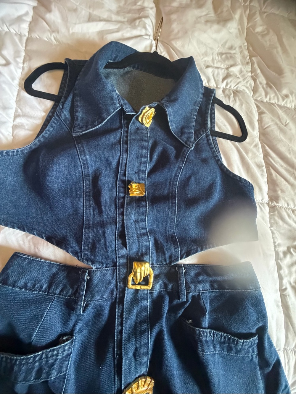 Amazon Women's Denim Midi Dress in Dark Blue with decorative gold buttons - Picture 6 of 9